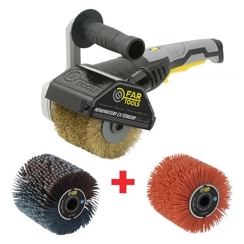 Décapeur à rouleau FARTOOLS REX120C + brosse lanières abrasives et polyamide pour bois, métal et pierre