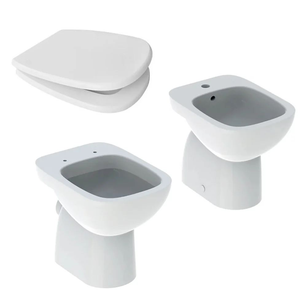 Sanitaires distancés du mur avec évacuation au sol WC+bidet + siège habituel Geberit 'Fantasia 2' cm 53,5