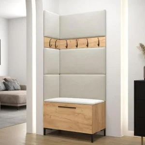 Meuble d'entrée Hartford F103, 196x84x46cm, Craft chêne, Stratifié|Tapisserie