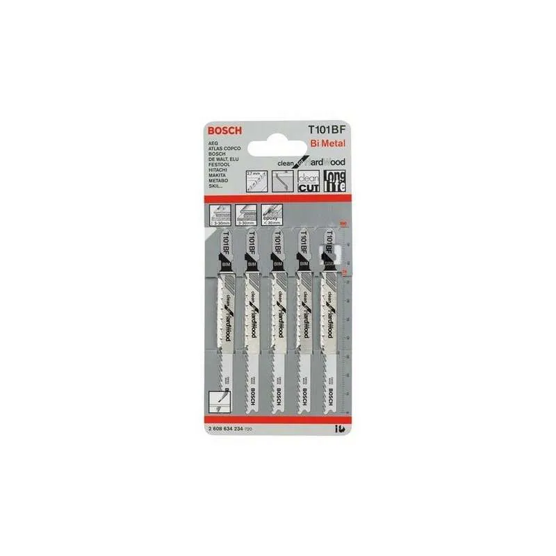 Lot de 5 lames de scie sauteuse T 101 BF BOSCH 2608634234 pour bois rigide
