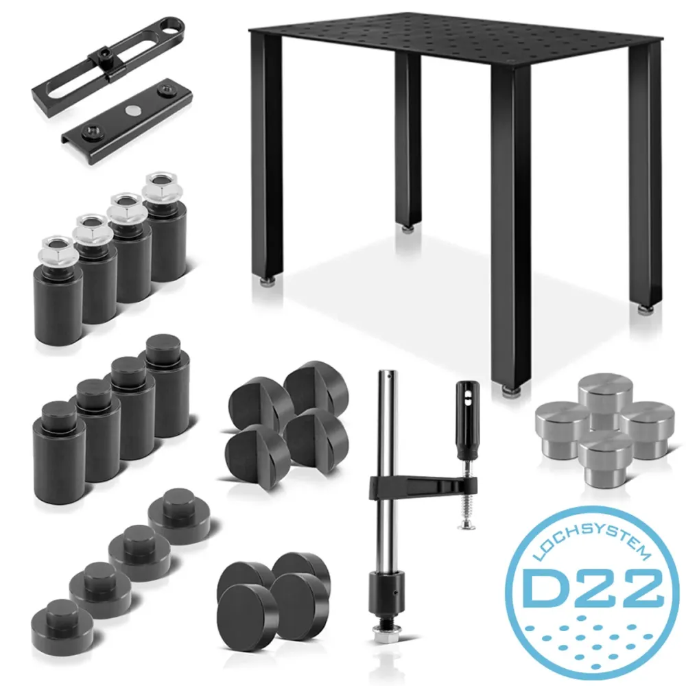 Ensemble de table de sueur en acier, table d'assemblage avec système de trous D22 et plan de travail de 12 mm comme kit de...
