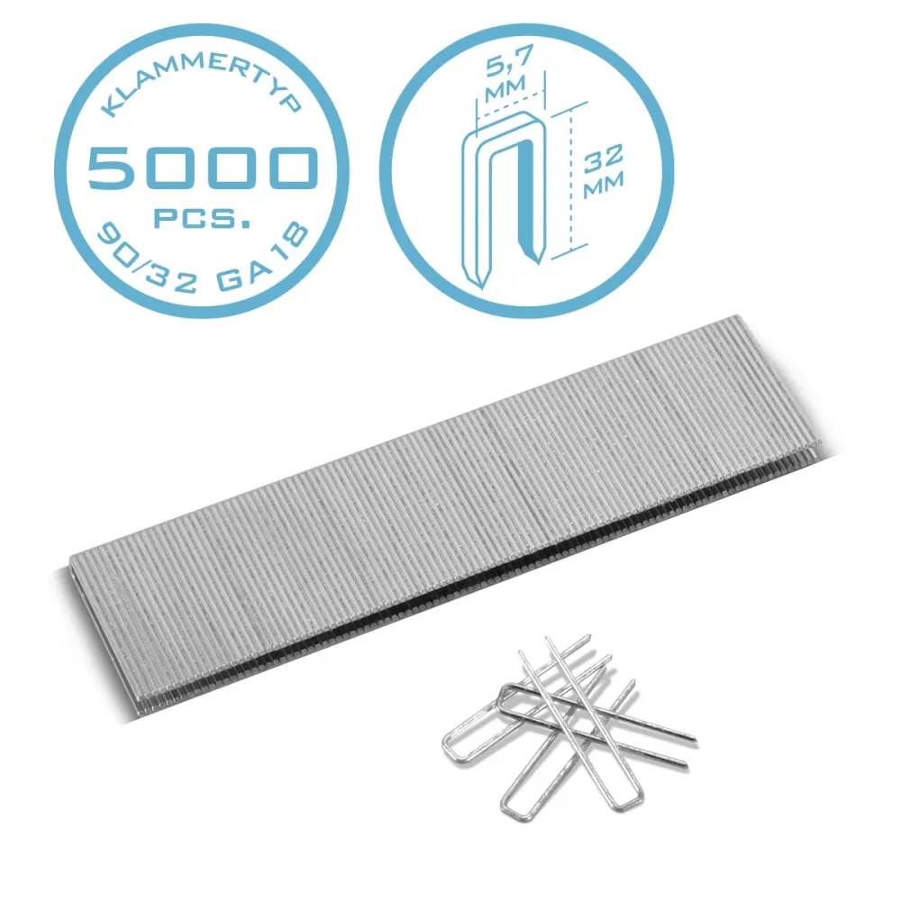 Muil-acier Type 90 (1,25 x 1,0 mm) avec 32 mm de longueur en 5000 ensemble | Clips de plaqueur | Supports pour les plaqueu...
