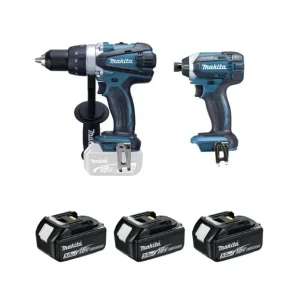 Ensemble de 2 machines MAKITA 18V Perceuse DDF458 + Visseuse à chocs DTD152 + 3 batteries, chargeur, coffret - DLX2144TJ1