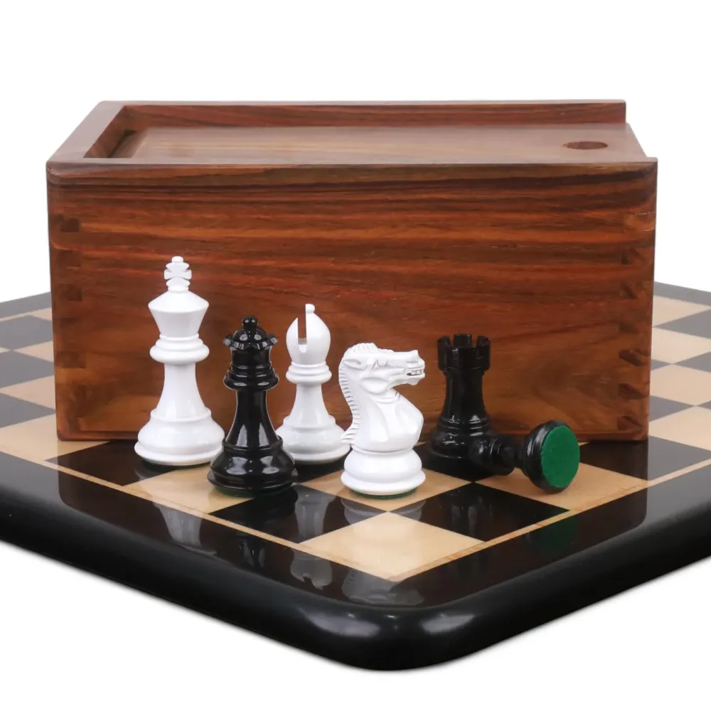 Jeu d'échecs combiné en bois peint noir et blanc 3« Pro Staunton avec échiquier en ébène 17 » et boîte de rangement en pal...