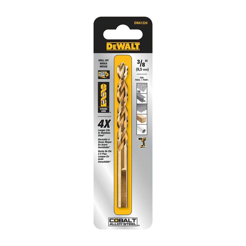 Mèche industrielle en acier allié cobalt avec Pilot Point, 3/8"