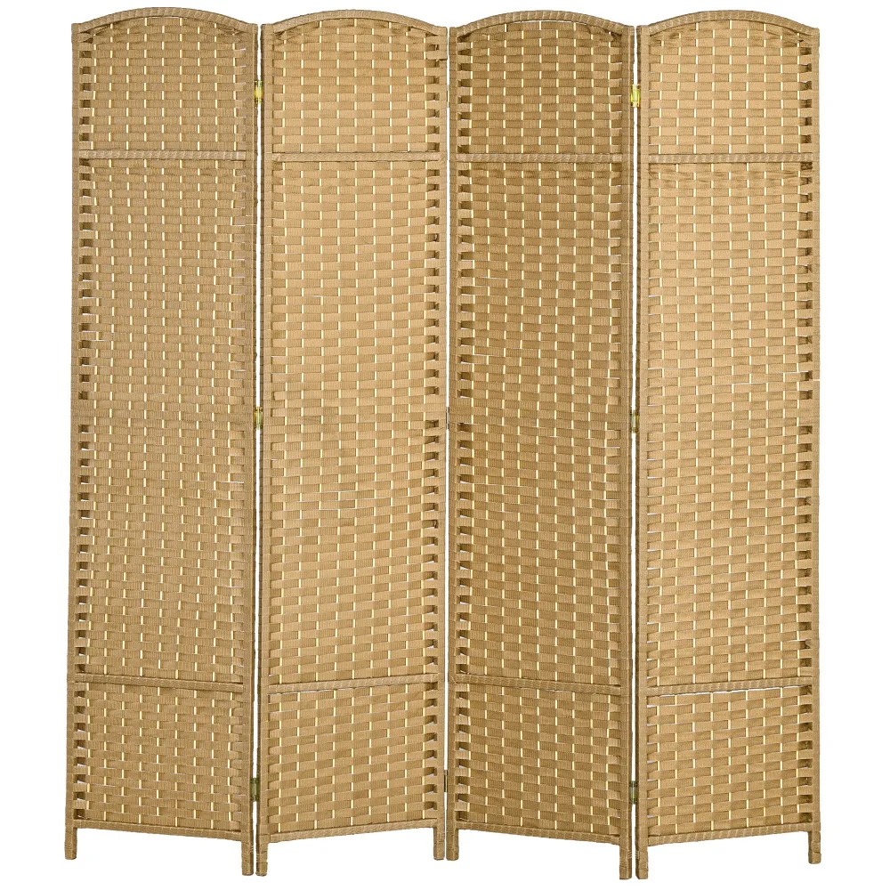 Paravent interieur en bois 4 panneaux 160 x 170 cm séparateur de pièce pliable avec finition tissée, closion de séparation...