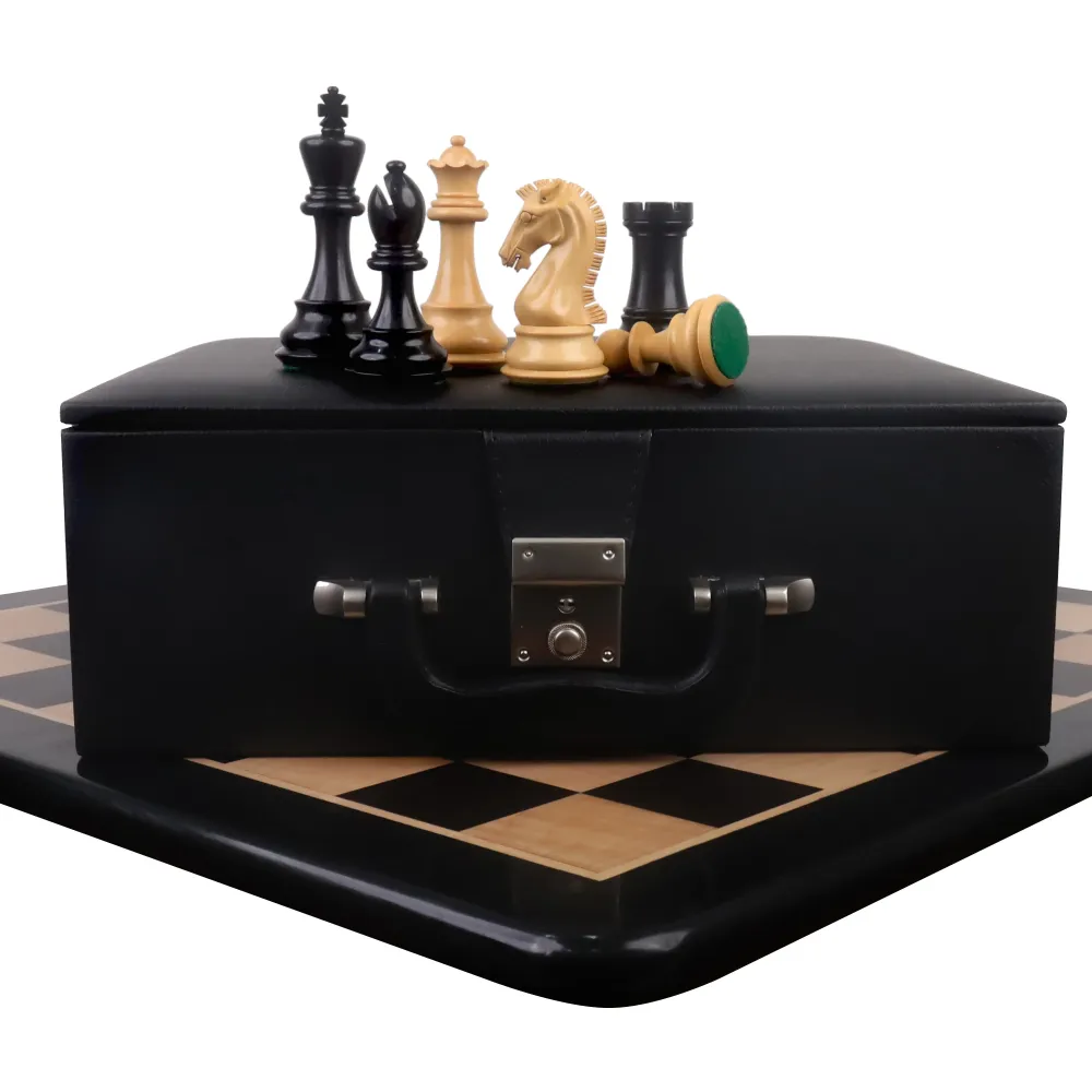 Pièces d'échecs en bois d'ébène 3.9" Craftsman Series Staunton Avec échiquier en bois d'ébène et d'érable massif de 21" et...