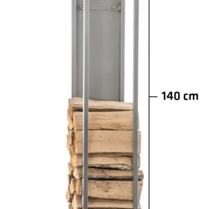 Range-bûches étagère en acier inoxydable bois de cheminée 25x25x140 cm DEC10021