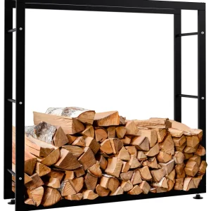 Range-bûches étagère support bois de cheminée 100x100x25 cm métal noir 10_0003545