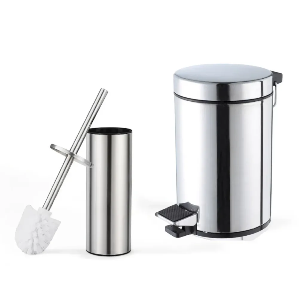 Ensemble Poubelle & Brosse WC Inoxydables – Design Exclusif - 5L