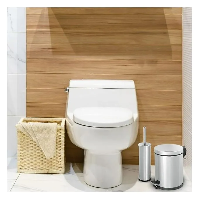 Ensemble Poubelle & Brosse WC Inoxydables – Design Exclusif - 5L
