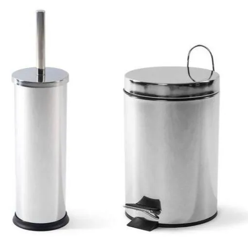 Ensemble Poubelle & Brosse WC Inoxydables – Design Exclusif - 5L