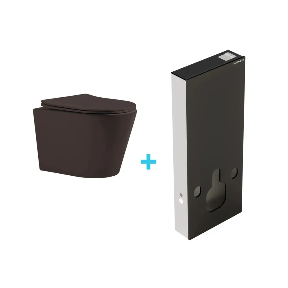 Pack WC suspendu Bolonia + réservoir Empire noir mat en bois traité