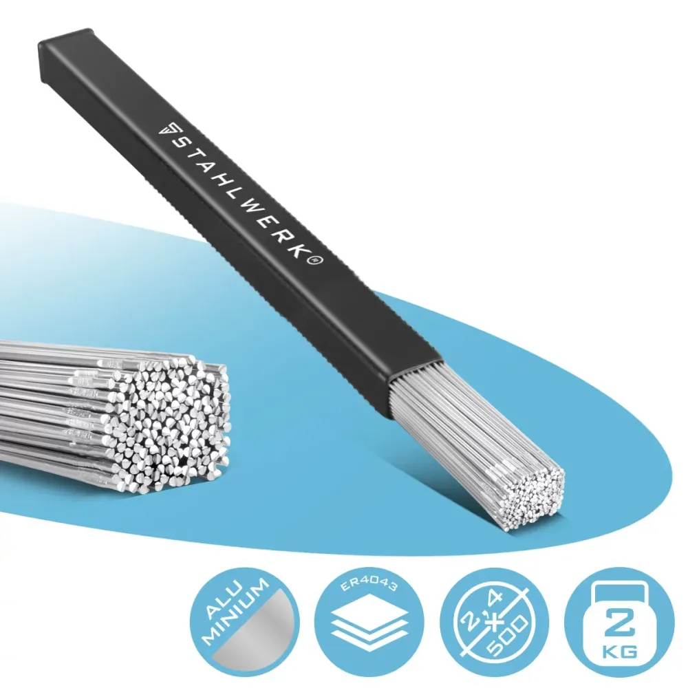 Sticks de soudage de perruque en acier ER4043SI5 Aluminium UP / Ø 2,4 mm x 500 mm / 2 kg / incluant la boîte de rangement