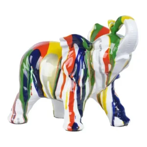 Compresseur portable Statue éléphant avec peinture argenté et multicolore H21 cm - DUMBO