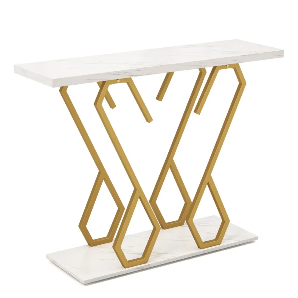 Console en faux marbre table de foyer repose-pieds réglables kits anti-basculement cadre en métal pour le salon blanc et d...