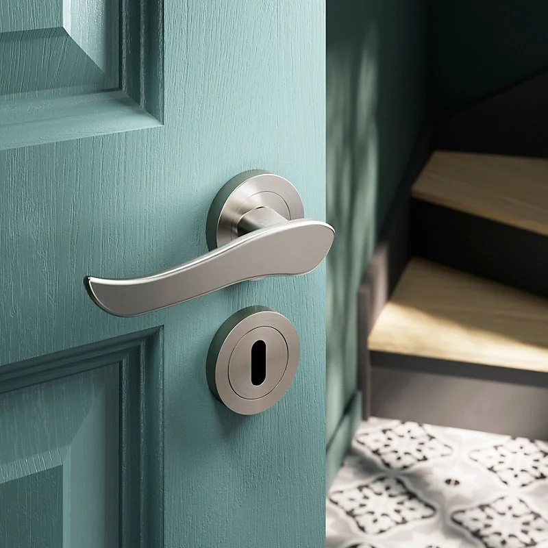 Ensemble poignée sur rosace rond à visser GoodHome Armel effet nickel satin gris Ø50mm avec Gâche Incluse