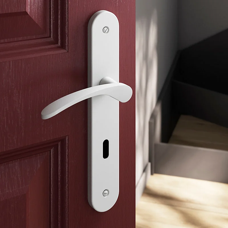 Poignée de porte Ensemble poignée sur plaque rond serrure GoodHome Beare mat blanc L.110.5mm x l.40mm entraxe 195mm