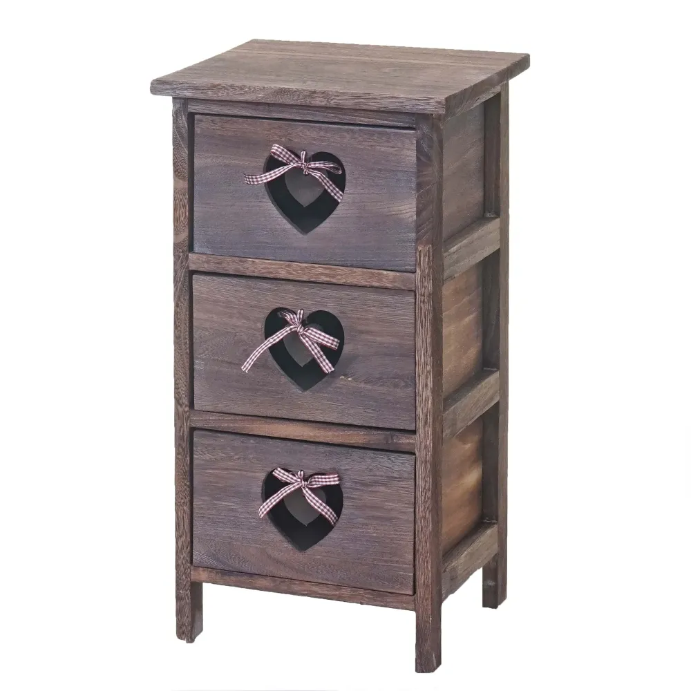 Commode réduit meuble de rangement chevet 5 tiroirs avec motif coeurs 55x29x25cm style vintage marron 04_0002477 en acier...
