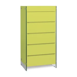 Professionnel Meuble de rangement 5 tiroirs bois laqué jaune et pieds verre trempé Dyn
