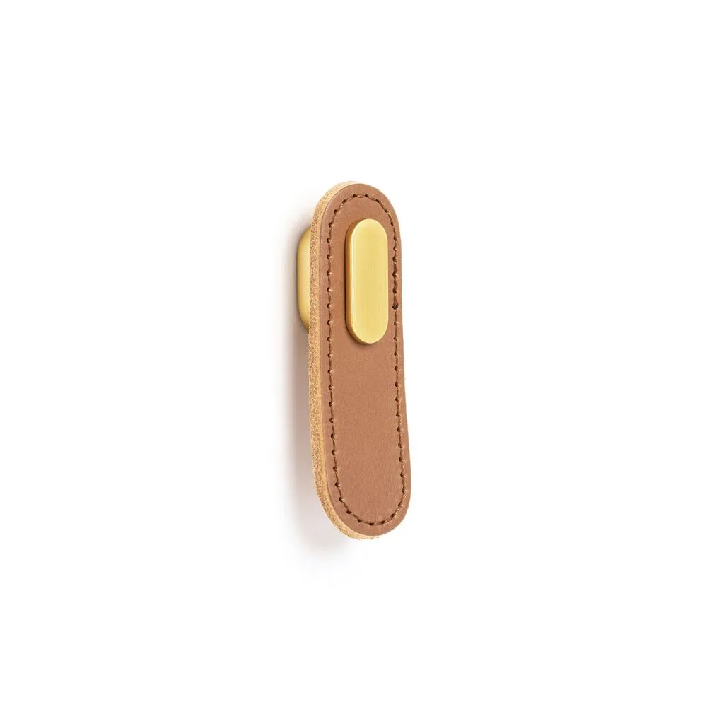 Support de tablette Bouton Oblong 0507 cuir Cuir noir / pastille dorée brossé