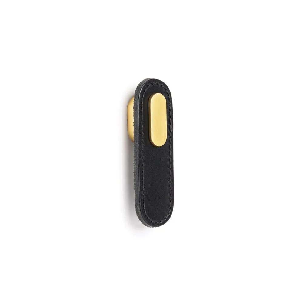 Support de tablette Bouton Oblong 0507 cuir Cuir noir / pastille dorée brossé