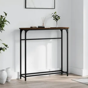 Table console chêne marron 75x19,5x75 cm bois d'ingénierie pour rangement modulable