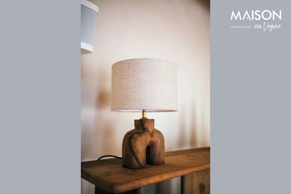 Petite lampe en bois marron Lampedusa Pomax - 38cm Résistant aux intempéries
