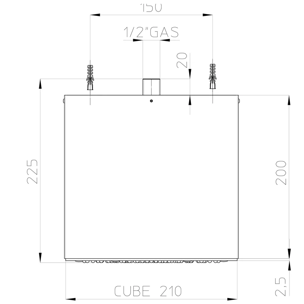 Pomme de douche plafond acier inox Bossini Cube 210x210 mm Matériau : ABS ignifugé