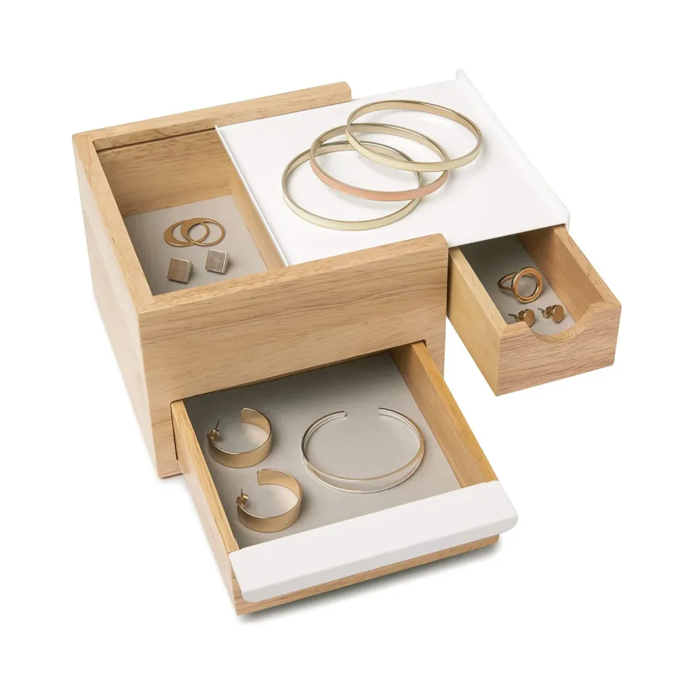 Scatola Portagioie Legno 17x15x11cm Bianco/Legno pour Maison individuelle