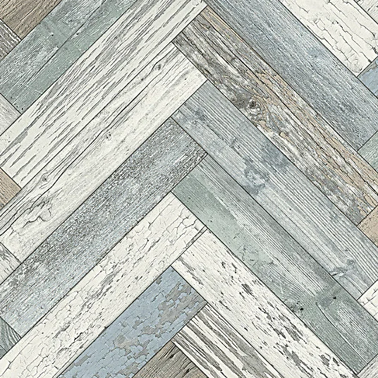 Haute Qualité Sol Vinyle First - Imitation parquet usé chevron coloré - Rouleau de 2m x 20m