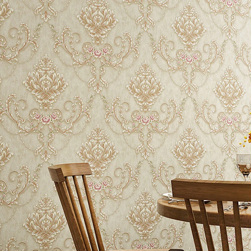 Rouleau de papier peint de luxe de 20,5 po x 33 pi pour mur d'accent avec motif damassé de couleur naturelle, non encollé...