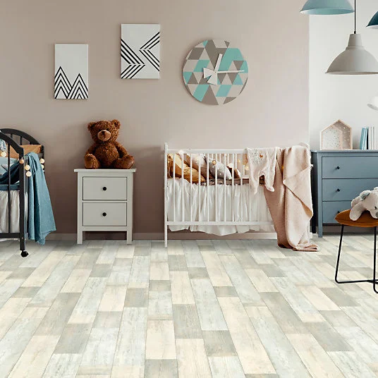Sol Vinyle First - Imitation parquet classique blanchi - Rouleau de 4m x 10m - Installation Facile