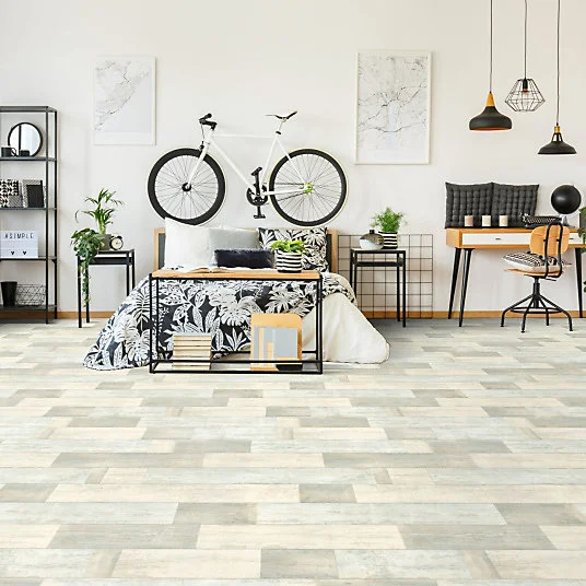 Sol Vinyle First - Imitation parquet classique blanchi - Rouleau de 4m x 10m - Installation Facile