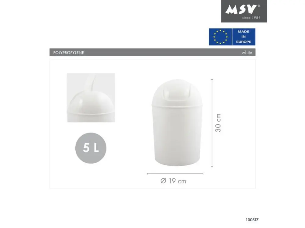 Support de brosse Poubelle à bascule ronde 5L Blanc MSV