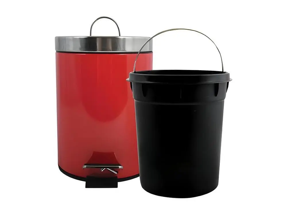 Poubelle à pédale Inox 5L Rouge MSV pour salle d'eau