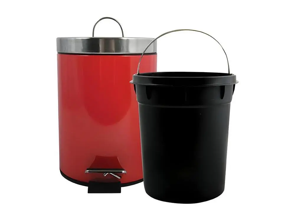 Poubelle à pédale Inox 5L Rouge MSV pour salle d'eau