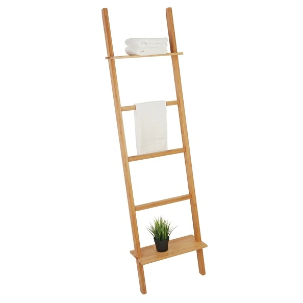 Professionnel Échelle porte-serviettes à 5 niveaux en bambou naturel