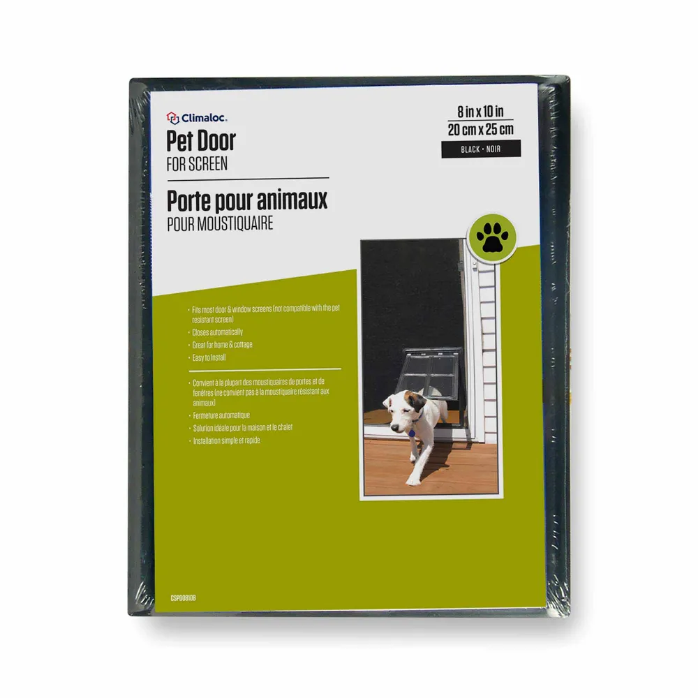 Porte pour animaux pour moustiquaire de 8" x 10", noire