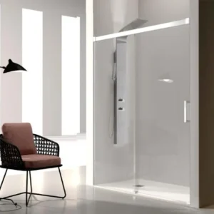 Paroi de douche fixe + Porte coulissante GLASÉ profil blanc 140 cm Sans paroi latérale