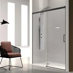 Paroi de douche fixe + Porte coulissante GLASÉ profil noir mat 180 cm Sans paroi latérale