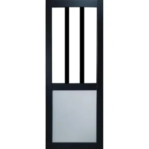 porte Coulissante Atelier Noir Et Panneaux Blanc Vitrée H204 X L73 Et 2 Coquilles Noir Gd Menuiseries