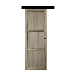 porte Coulissante Frake 3 Panneaux H204 X L73 + Rail Bandeau Noir Et 2 Coquilles Noir Gd Menuiseries