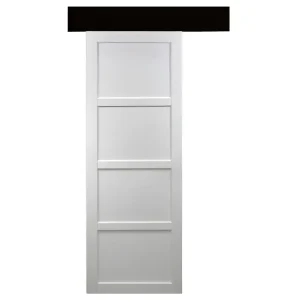 Porte Coulissante Modele Tamera 4panneaux blanc H204 x l.83 Avec Rail Aluminium bandeau noir GD MENUISERIES