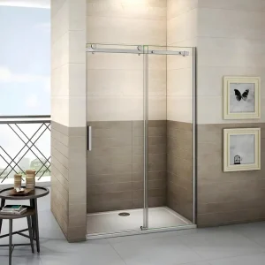 Porte de douche coulissante 150cm Hauteur 195cm en verre 8mm securit anticalcaire, porte de douche installée en niche