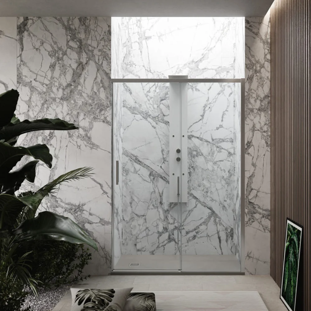 Porte de douche coulissante droite 130 cm modèle Lauren en verre trempé 8 mm