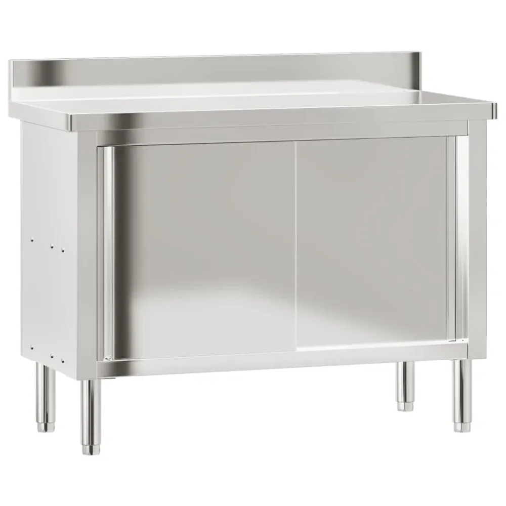 Table de travail de cuisine professionnelle avec portes coulissantes acier inoxydable 02_0045412