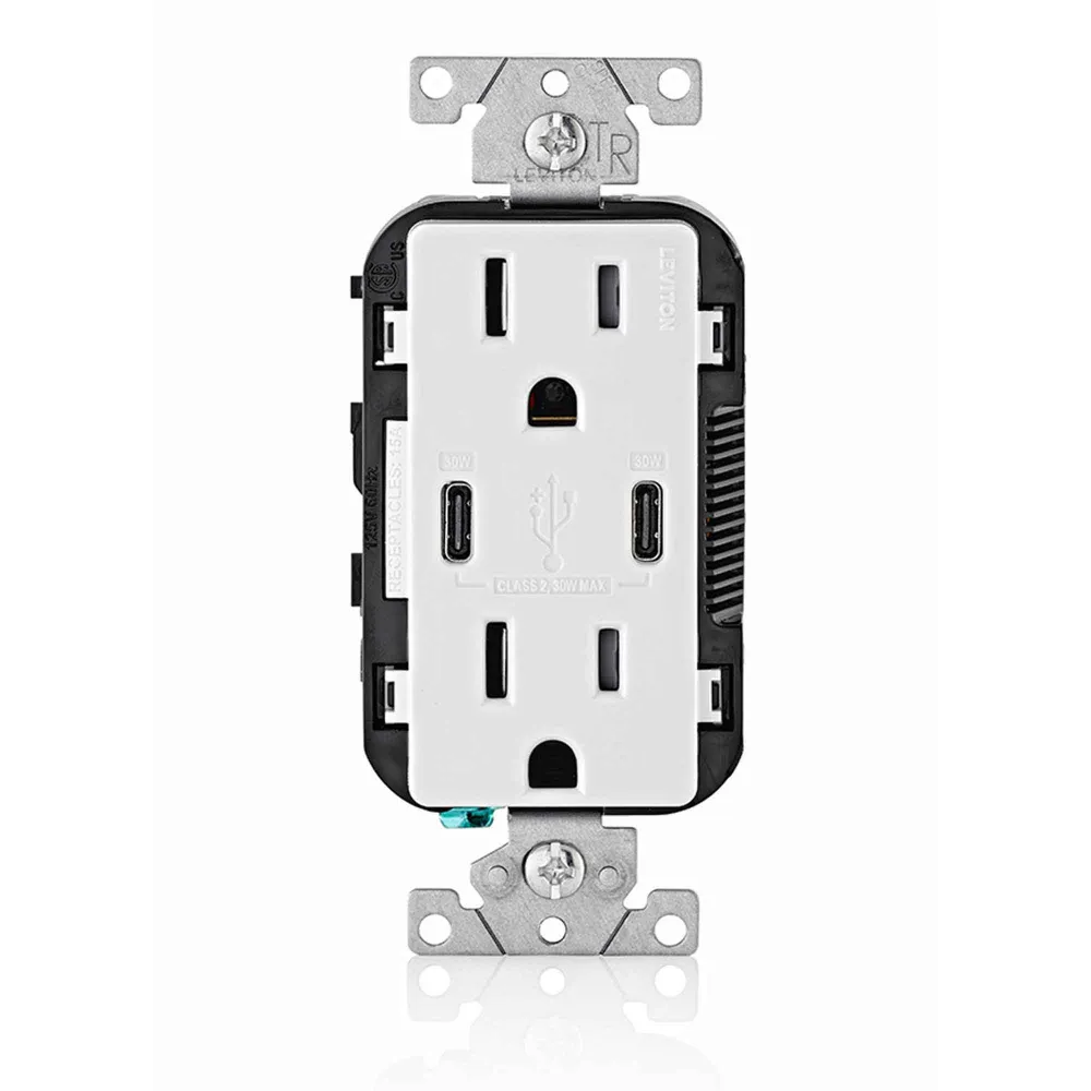 Prise avec chargeurs USB jumeau de Type-C de 30 W, blanc avec Certificat NF