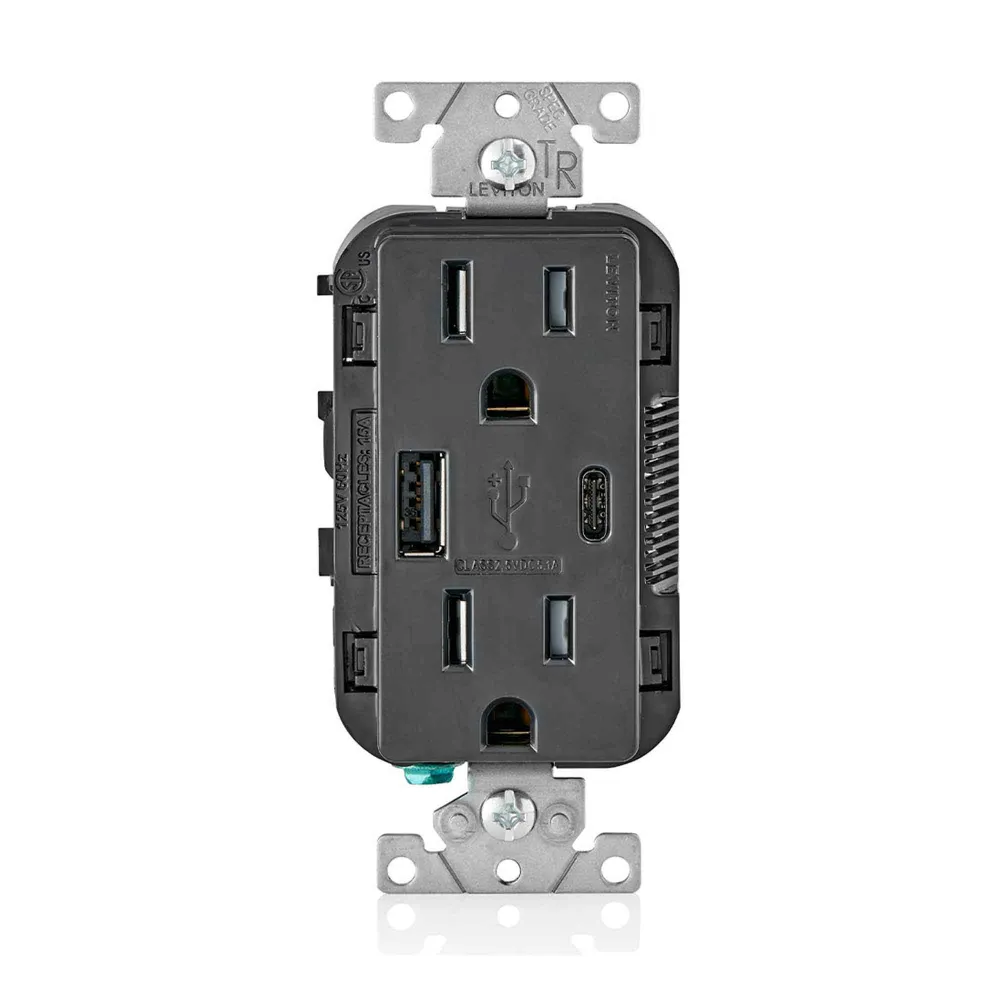 Prise doublement avec chargeur USB de Type- et Type-C de 15 , noir pour courant fort