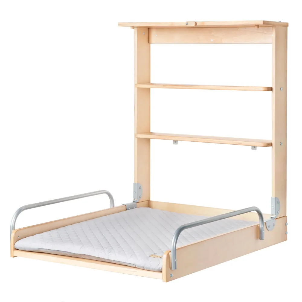 Coffre de rangement Wandwickelregal natur + Wickelauflage 'roba Style grau' - Klappbar & platzsparend